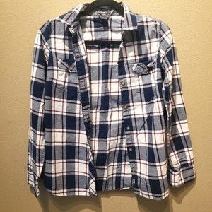 Eddie Bauer Classic Fit Flannel Plaid Button Down Size XS Red White and Blue